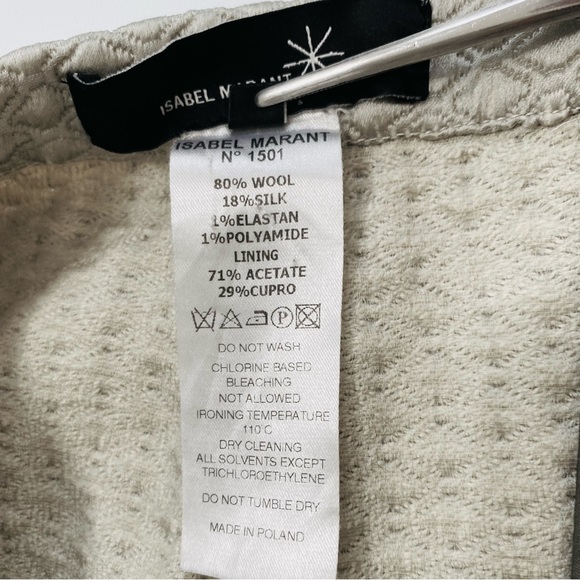 Isabel Marant sz 2 Quilted Mini Skirt Pleated Silver Wool Silk Waist 29" - Picture 12 of 14